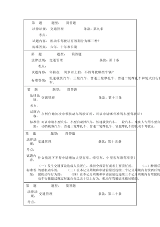执法资格考试交通管理类简答题