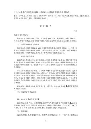 执行小企业会计准则财务报表审计报告及报表附注参考格式