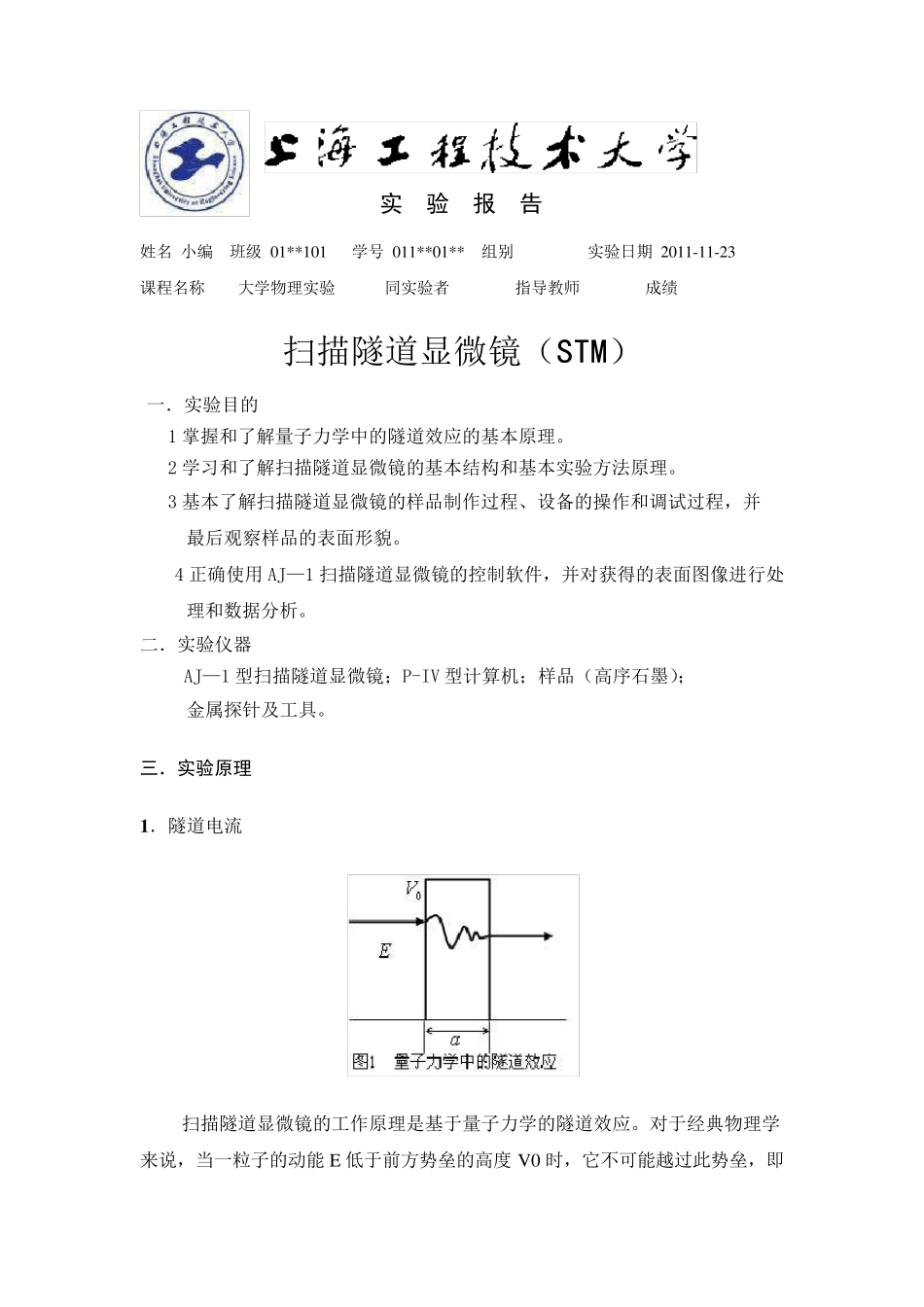 扫描隧道显微镜(STM)实验报告_第1页