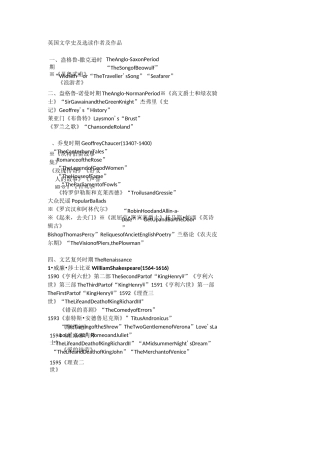(完整word版)英国文学史及选读作者及作品