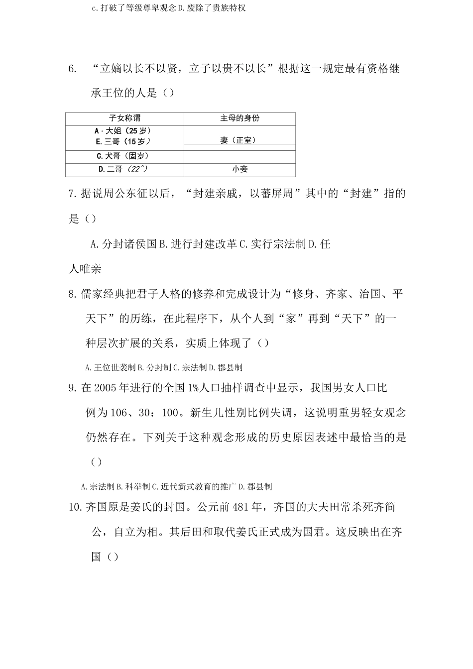 高一历史中国早期政治制度的特点测试题_第3页