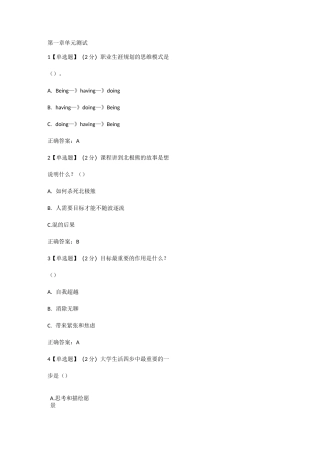 《不负卿春大学生职业生涯规划》章节测试答案