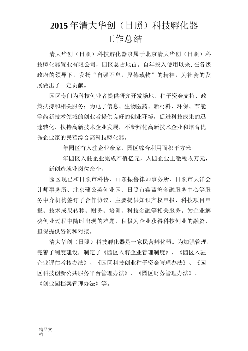 最新科技孵化器工作总结资料_第1页