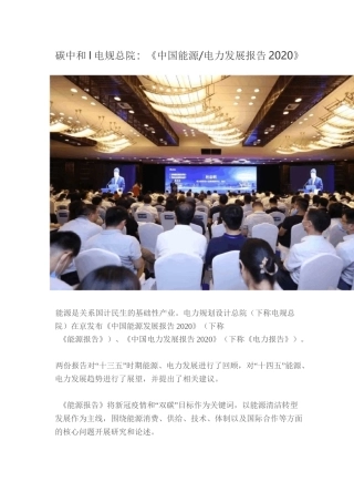 【储能】碳中和电规总院《中国能源电力发展报告2020》
