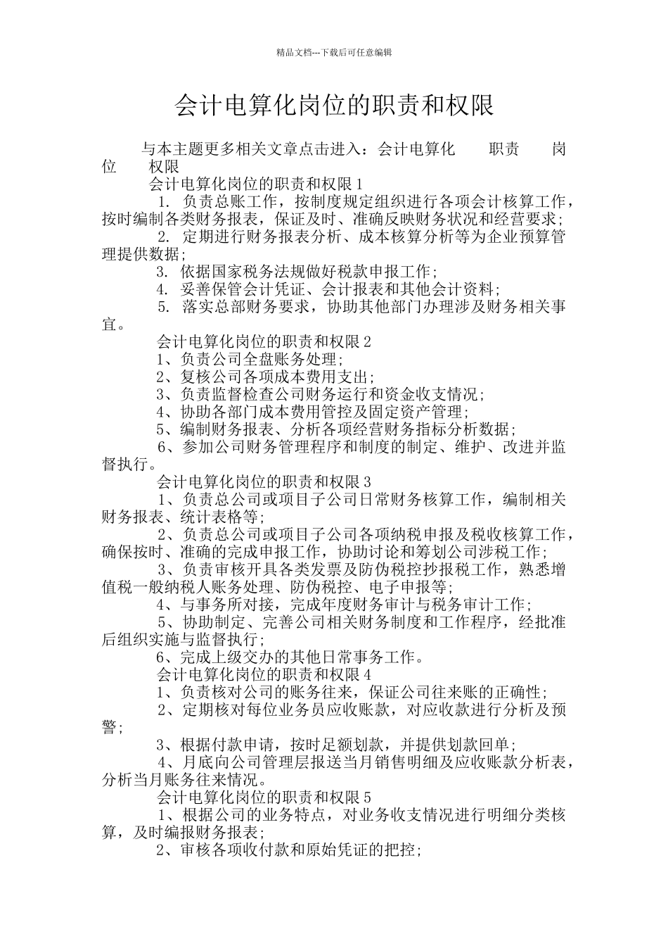 会计电算化岗位的职责和权限_第1页