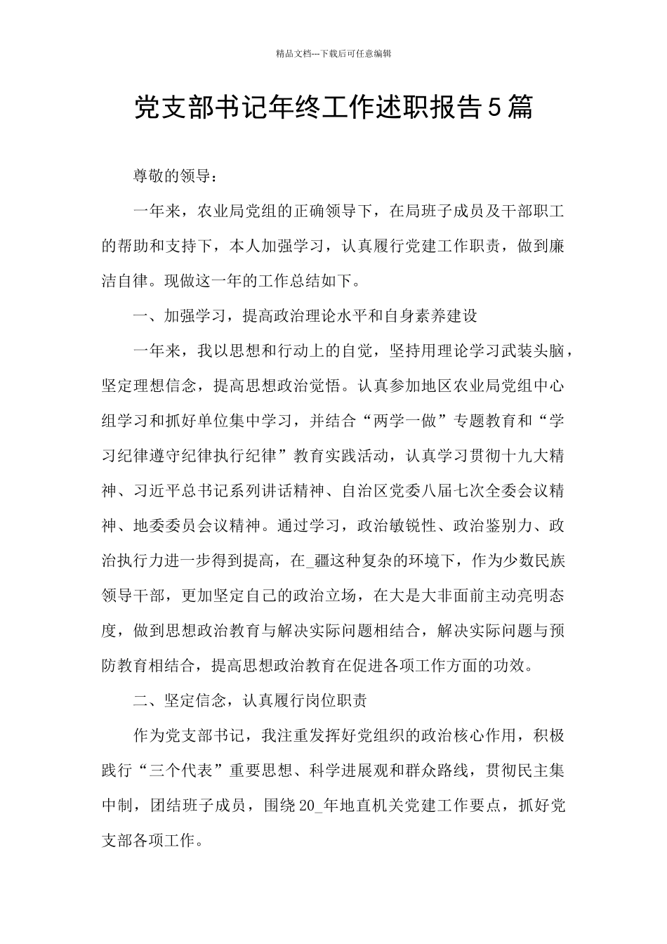 党支部书记年终工作述职报告5篇_第1页