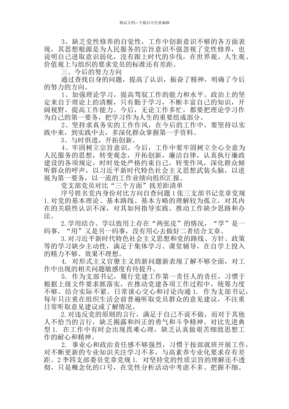 党支部党员对照“三个方面”找差距清单_第3页