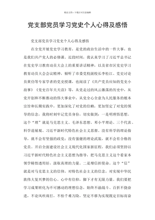 党支部党员学习党史个人心得及感悟