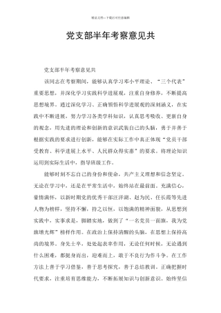 党支部半年考察意见共