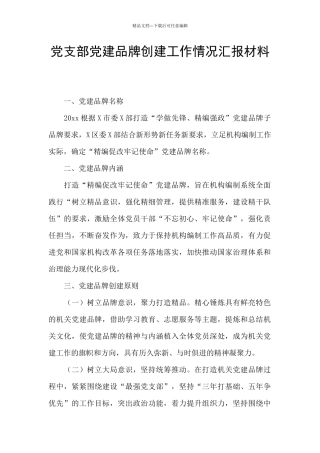 党支部党建品牌创建工作情况汇报材料