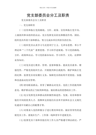 党支部委员会分工及职责