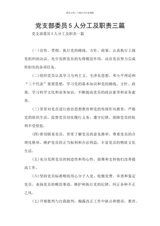 党支部委员5人分工及职责三篇
