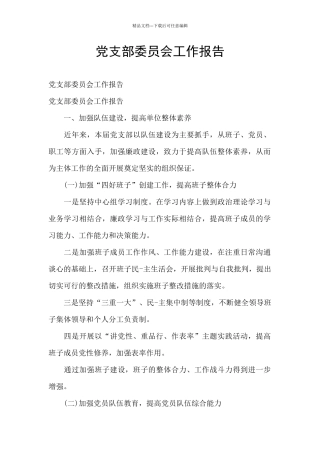 党支部委员会工作报告