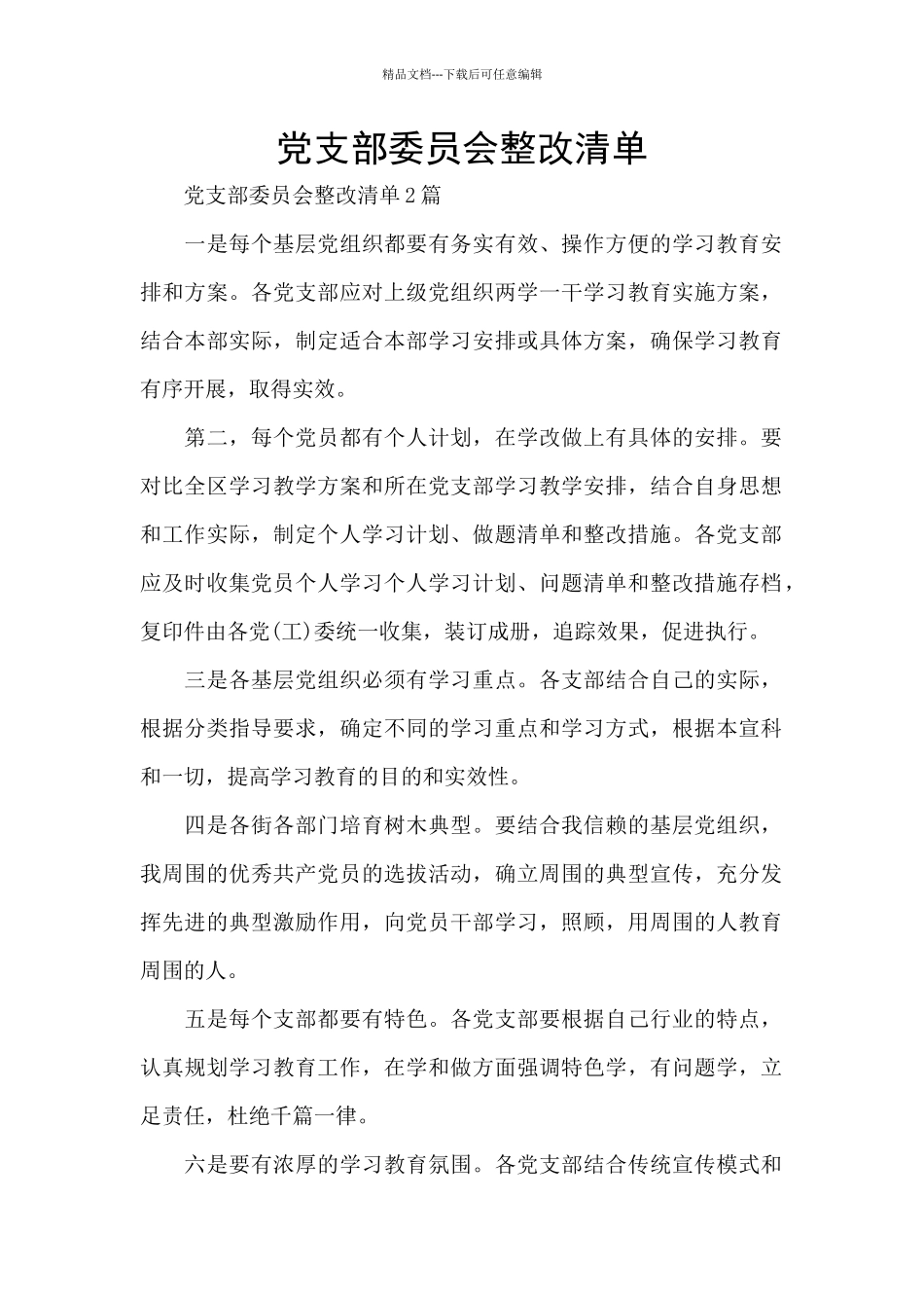 党支部委员会整改清单_第1页