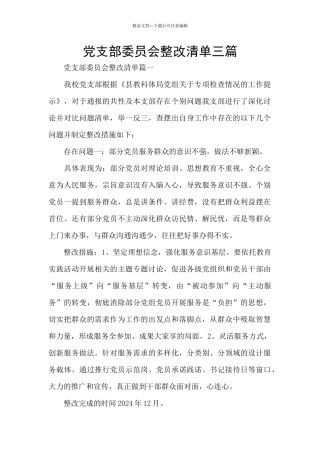 党支部委员会整改清单三篇