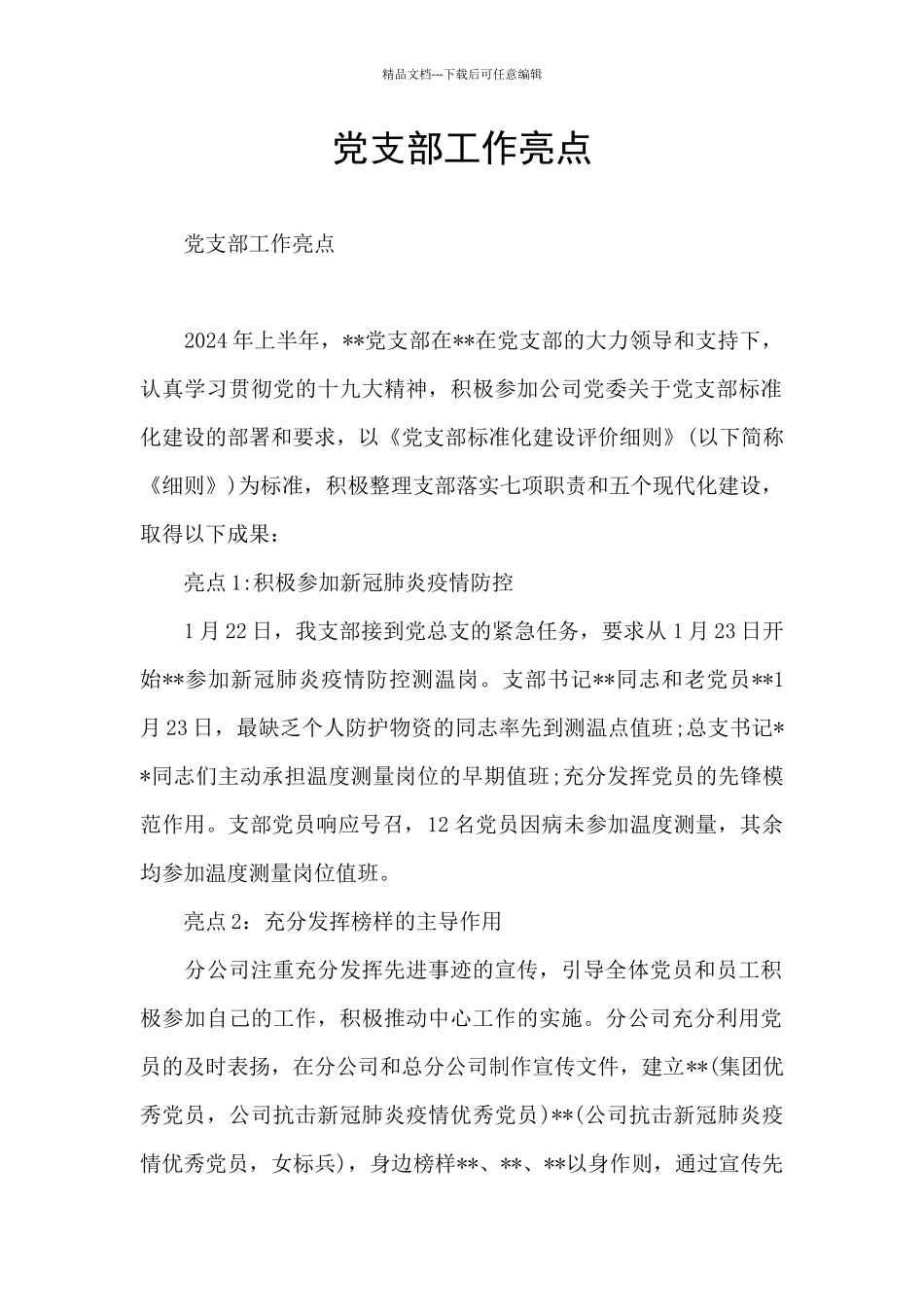 党支部工作亮点_第1页