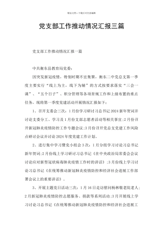 党支部工作推进情况汇报三篇