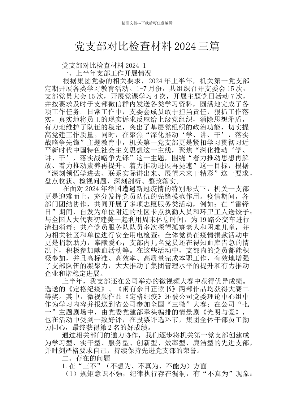 党支部对照检查材料2024三篇_第1页