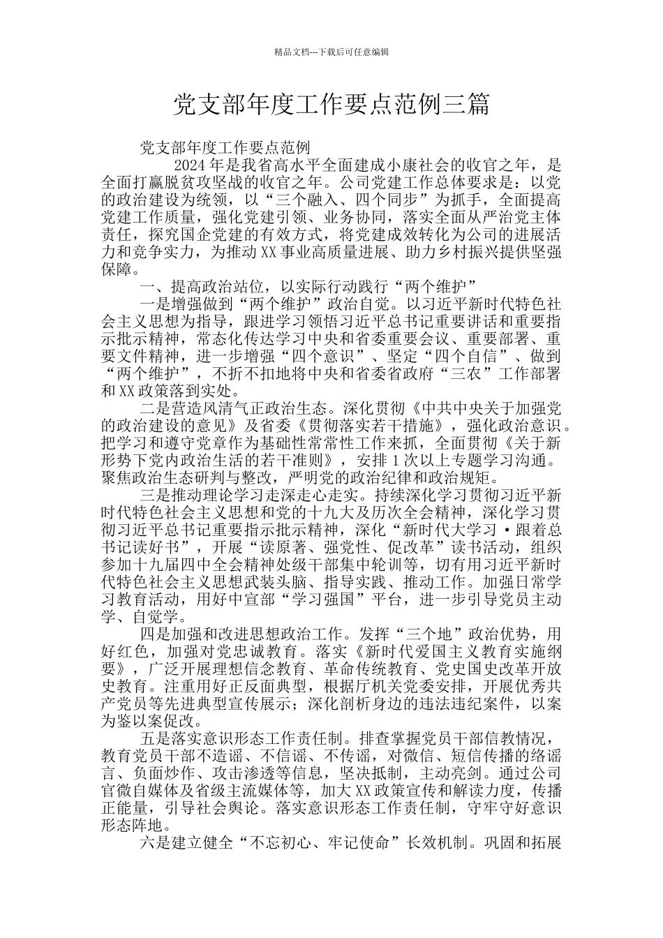党支部年度工作要点范例三篇_第1页