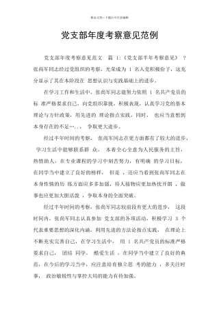 党支部年度考察意见范例