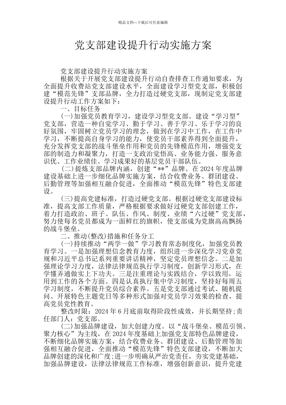 党支部建设提升行动实施方案_第1页