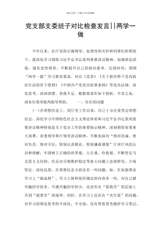 党支部支委班子对照检查发言