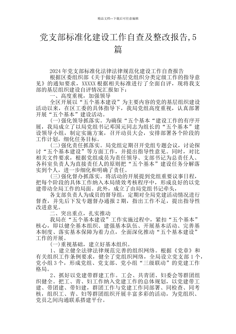 党支部标准化建设工作自查及整改报告_第1页