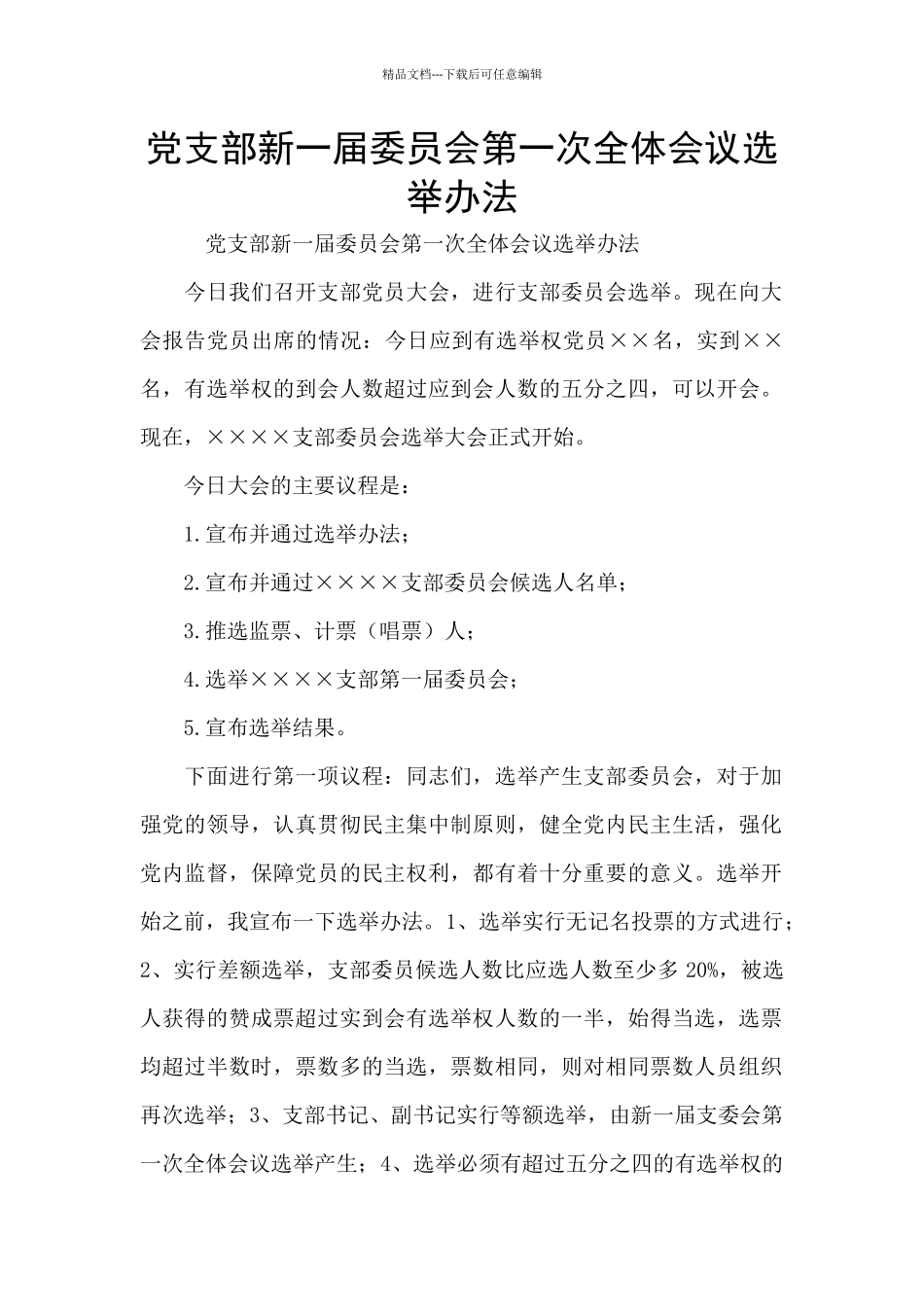 党支部新一届委员会第一次全体会议选举办法_第1页