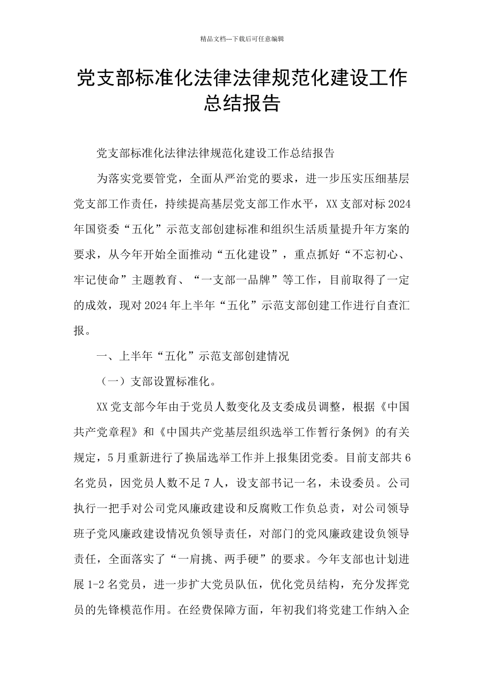 党支部标准化规范化建设工作总结报告_第1页