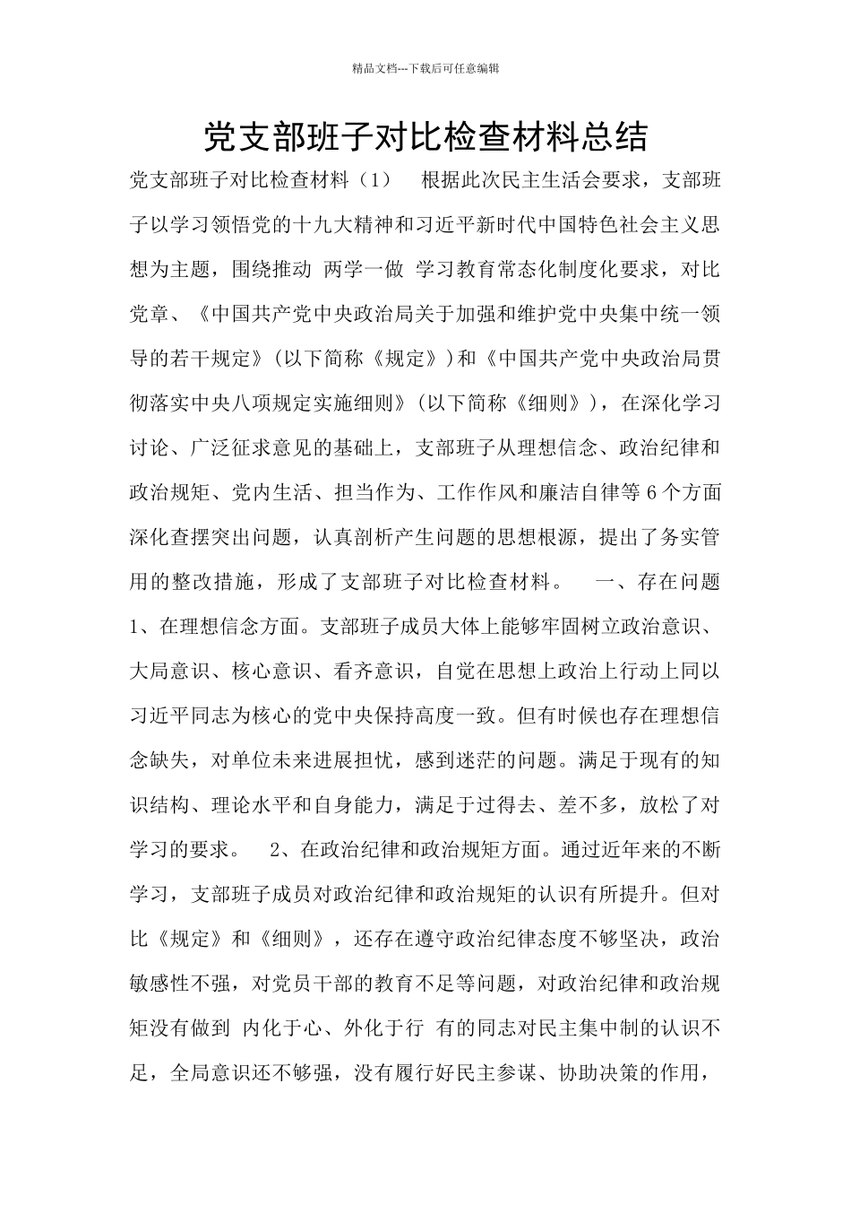 党支部班子对照检查材料总结_第1页