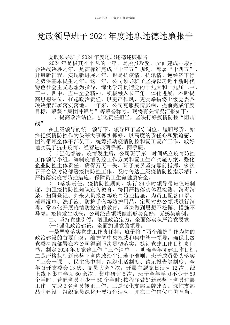 党政领导班子2024年度述职述德述廉报告_第1页