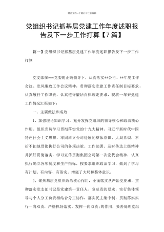党组织书记抓基层党建工作年度述职报告及下一步工作打算