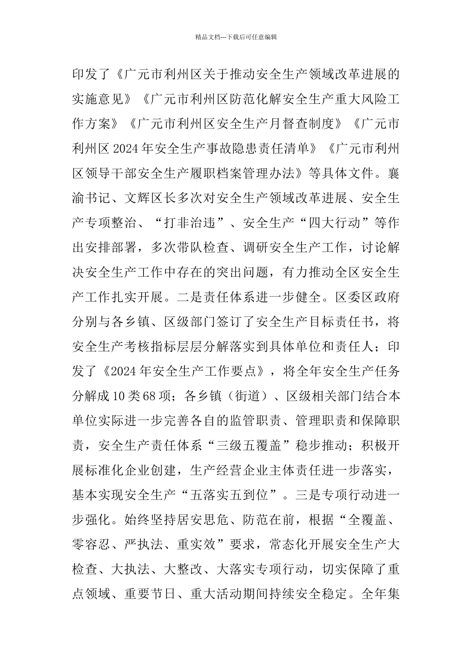 全区安全生产工作暨2024年安委会第一次全体成员会议发言稿_第3页