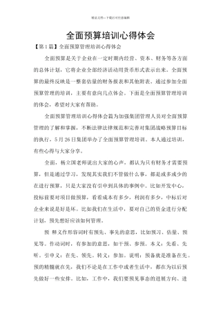 全面预算培训心得体会