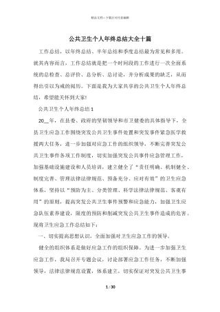 公共卫生个人年终总结大全十篇
