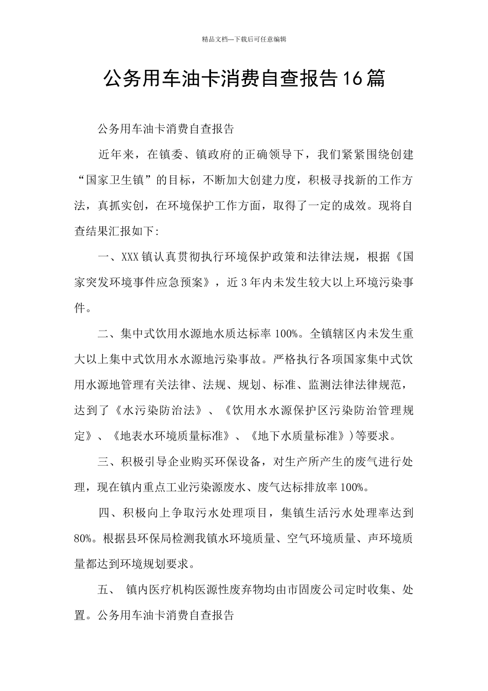 公务用车油卡消费自查报告16篇_第1页