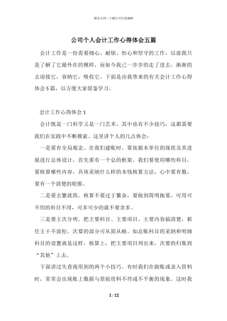 公司个人会计工作心得体会五篇