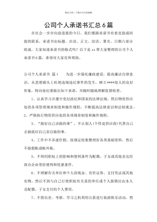 公司个人承诺书汇总6篇