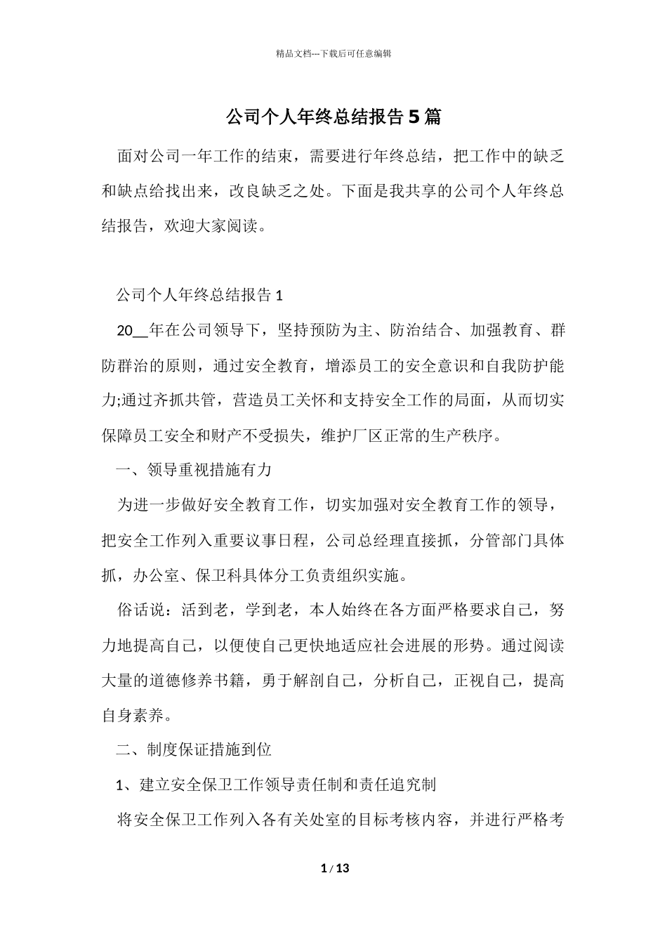 公司个人年终总结报告5篇_第1页