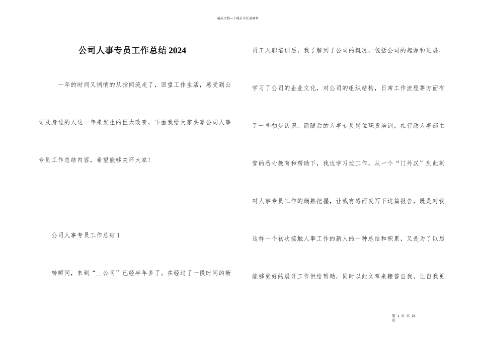 公司人事专员工作总结2024_第1页