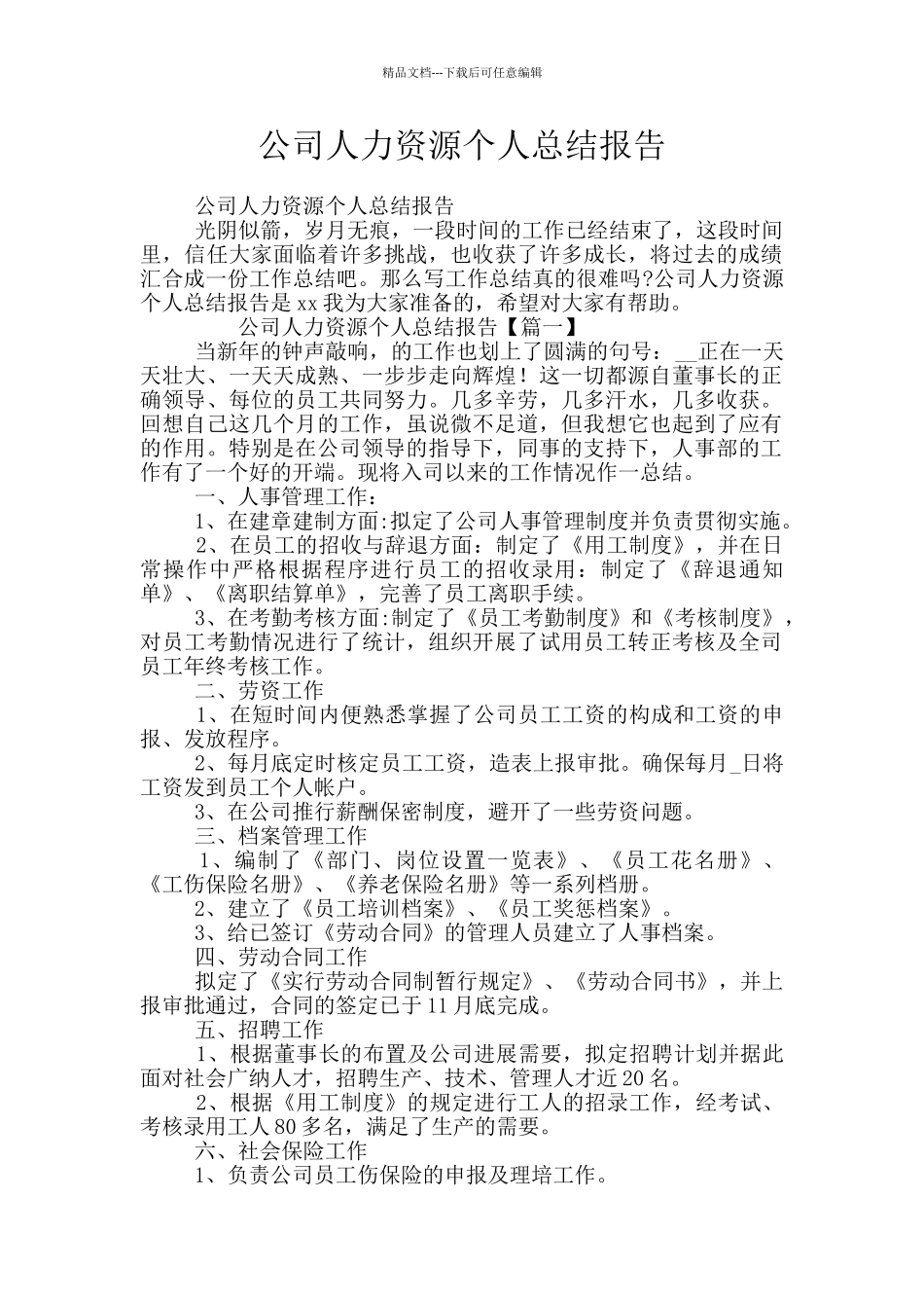 公司人力资源个人总结报告_第1页