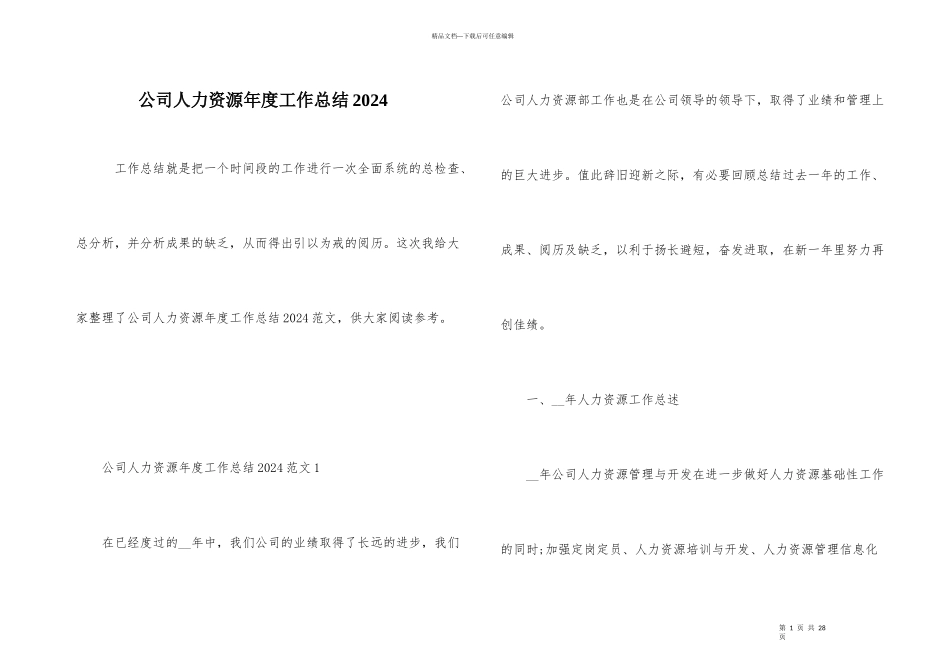 公司人力资源年度工作总结2024_第1页
