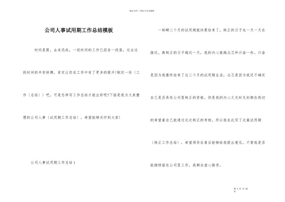 公司人事试用期工作总结模板_第1页