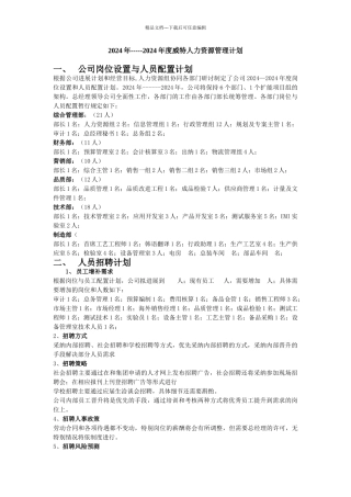 公司人力资源管理计划