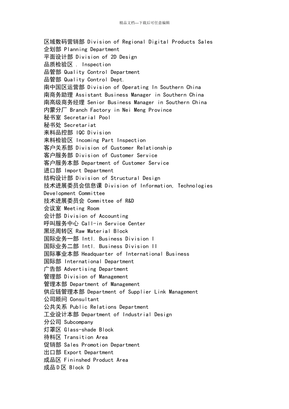 公司企业常见部门名称英文翻译_第3页