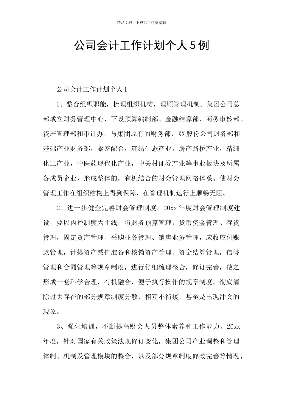 公司会计工作计划个人5例_第1页