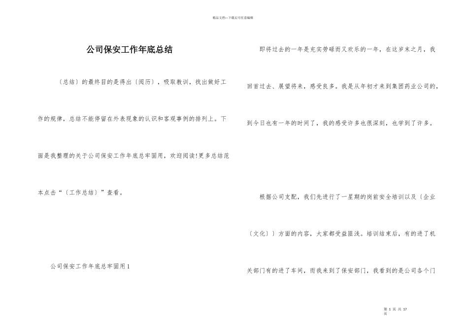 公司保安工作年底总结_第1页