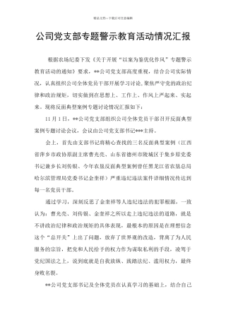 公司党支部专题警示教育活动情况汇报