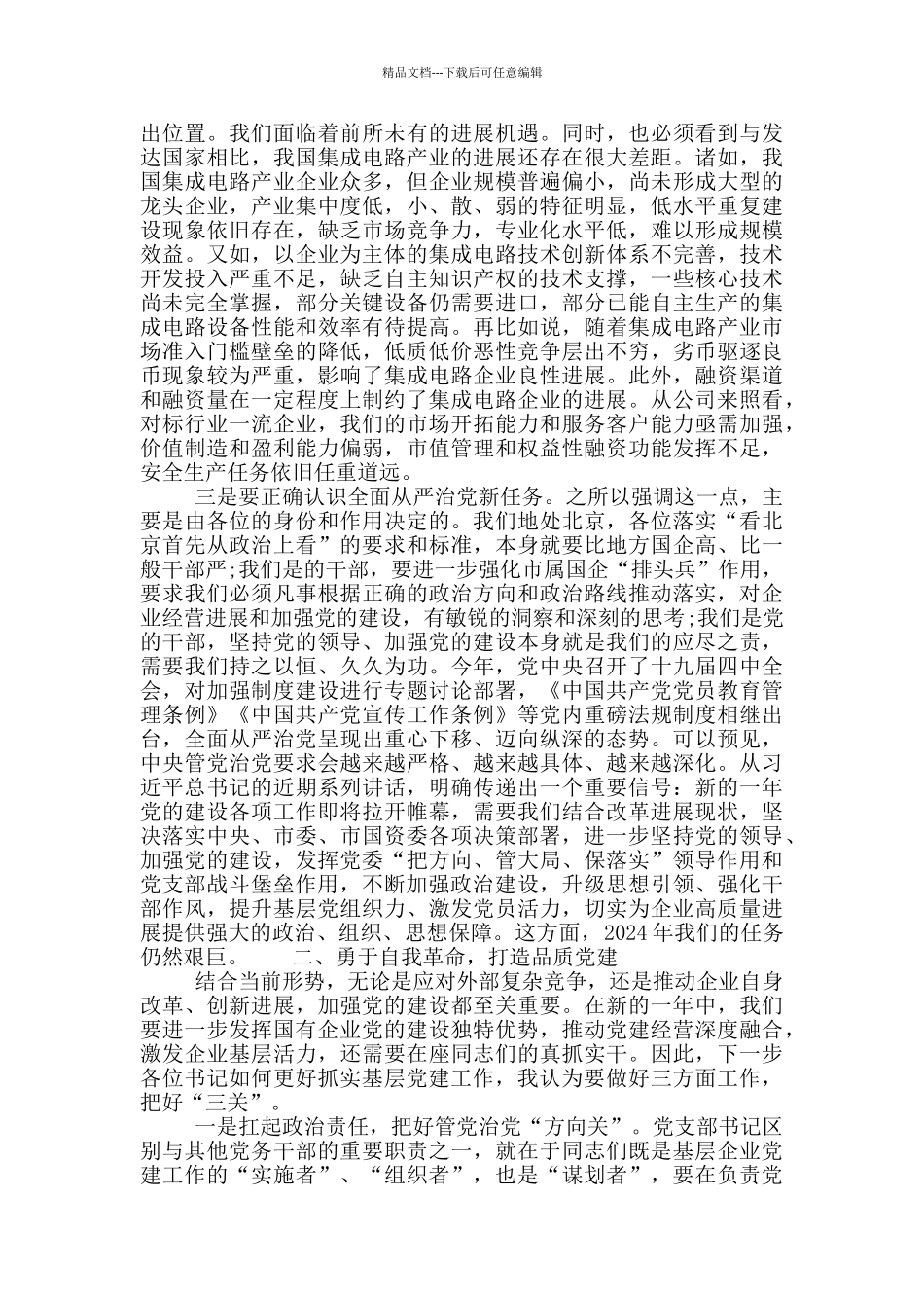 公司党委书记在20xx年度党支部书记述职会上的讲话_第3页