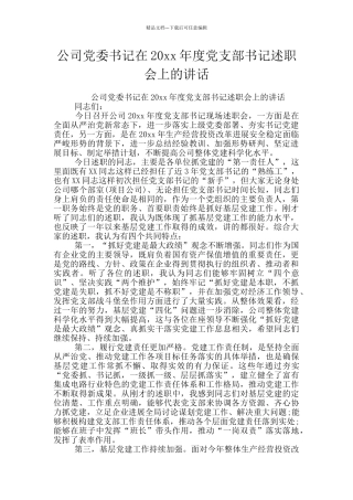 公司党委书记在20xx年度党支部书记述职会上的讲话